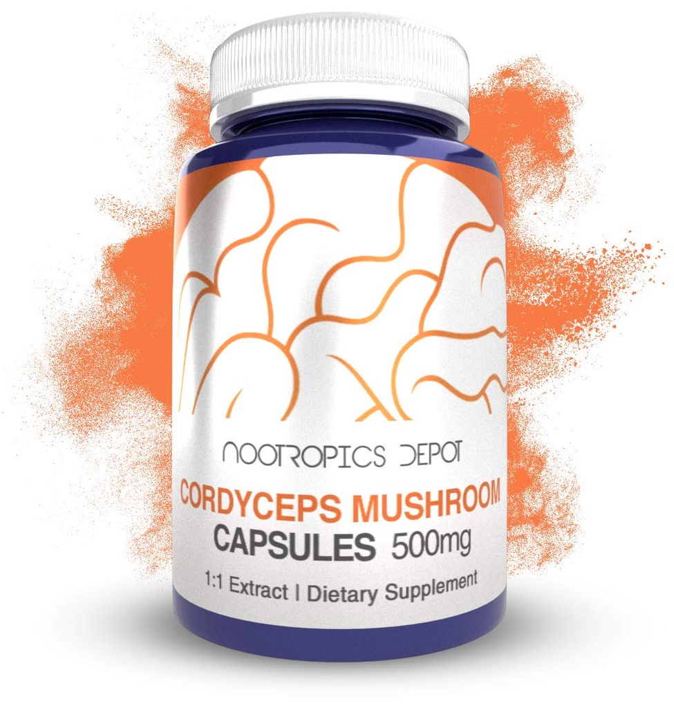 Nootropics Depot Cordyceps Mushroom Capsules | 500mg | 60 Count | Cordyceps militaris | Whole Fruiting Body Mushroom Exract | Supports Healthy Immune System