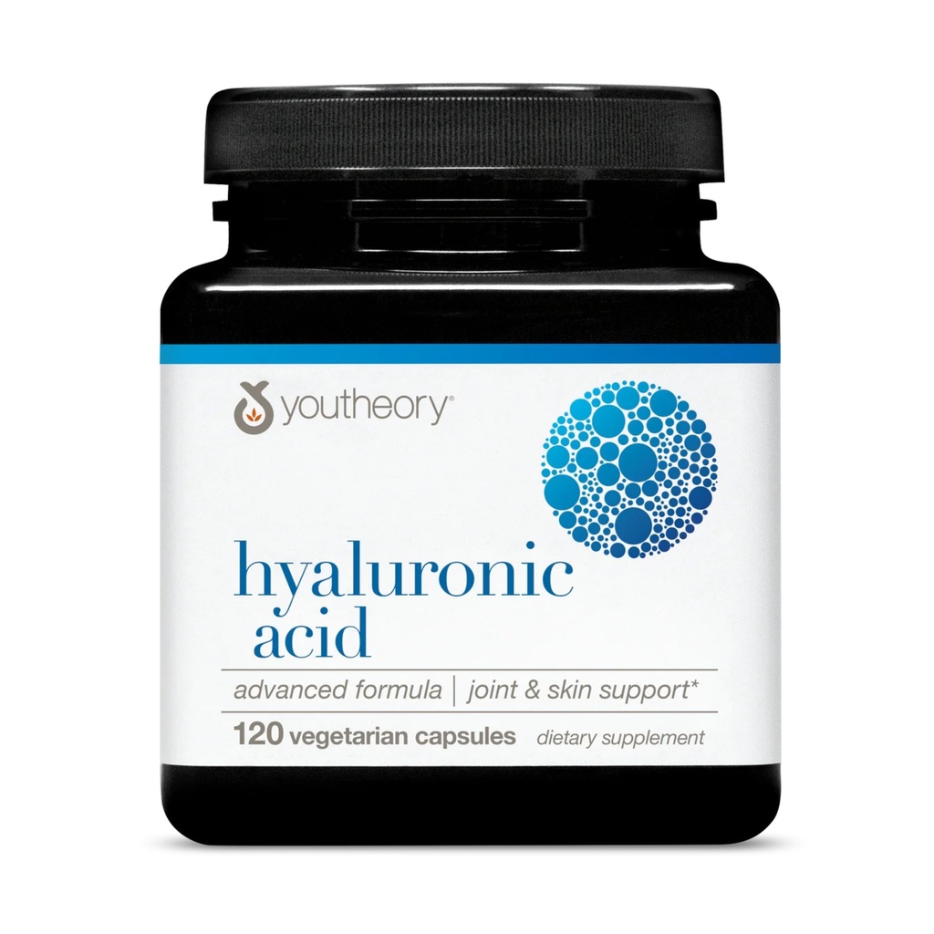 Youtheory Hyaluronic Acid Advanced Formula - Suplemento de soporte conjunto con Boswellia Extract* - Suplemento de salud de la piel - Dairy, Soy & Gluten Gratis - 120 cápsulas vegetarianas