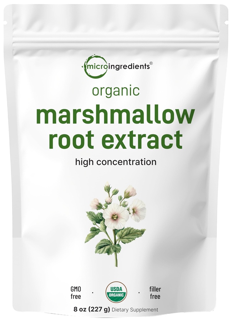 Micro Ingredientes Orgánica Marshmallow Root Powder, 8 onzas, Filler Gratis y Usado Tradicionalmente, apoya la Salud Gastrointestinal Digestiva, No Irradiated y Sin OGMs, Vegan Friendly