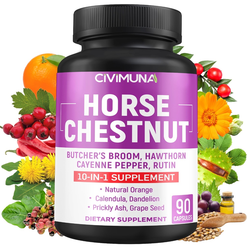 Caballo Chestnut Capsules con Caballo Chestnut, Cabina de Carnicero, Cayenne Pepper y Más - 90 cápsulas para 3 meses de suministro