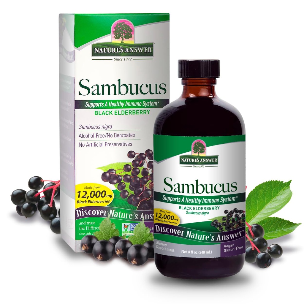 Respuesta de la naturaleza Sambucus Elder Berry Extract Syrup 8 Ounce ( 3 Pack ) ← Asistencia diaria para inmunizar a los antioxidantes ¦ Family Friendly ← Flue Season Defender