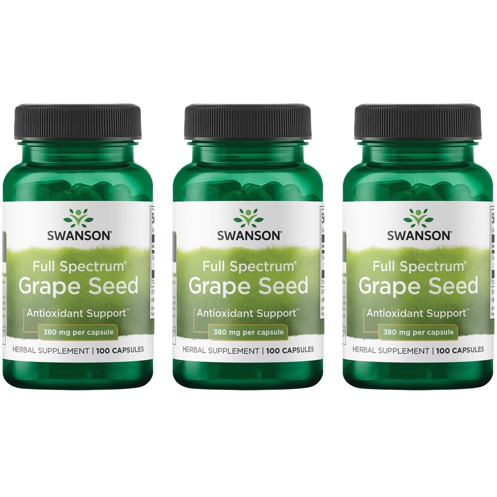 Swanson Grape Seed Heart Antioxidant Free Radicals Healthy Blood Pressure Support Polyphenols OPCS Herbal Suplemento 380 mg 100 cápsulas (3 Pack)