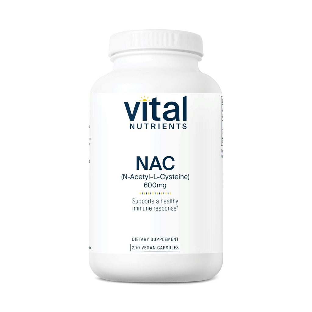 Vital Nutrients NAC 600mg ← N-Acetyl Cysteine Silencio Vegan NAC Suplemento Silencio Antioxidante para Sinus, Liver, Immune, y Salud Respiratoria*  Gluten, Dairy, Soy Free ← 200 Capsules