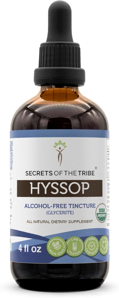Hyssop USDA Orgánica ← Extracto libre de alcohol, gotas herbales de alta potencia tención Hecho de Hissop orgánico 100% certificado (Hyssopus officinalis) hierba seca (4 oz)
