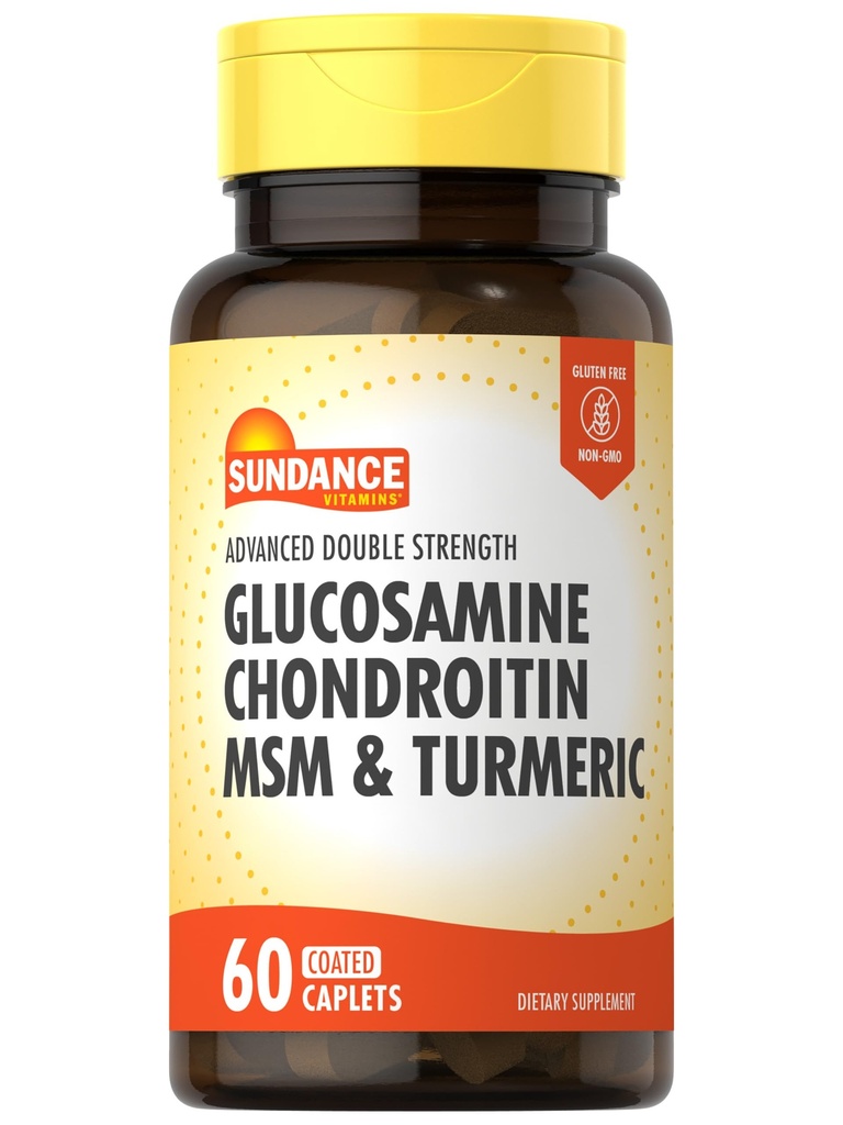 Sundance Glucosamine Chondroitin MSM y Turmeric TEN 60 Caplets TEN Double Strength ← Non-GMO y Gluten Free Supplement