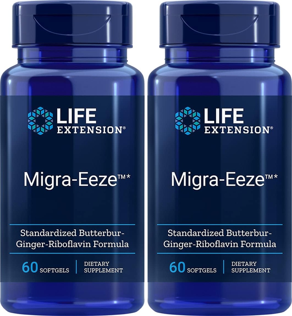 Extensión de vida Migra-EezeTM Standardized Butterbur-Ginger-Riboflavin Fórmula, 60 Cuenta (Pack of 2)