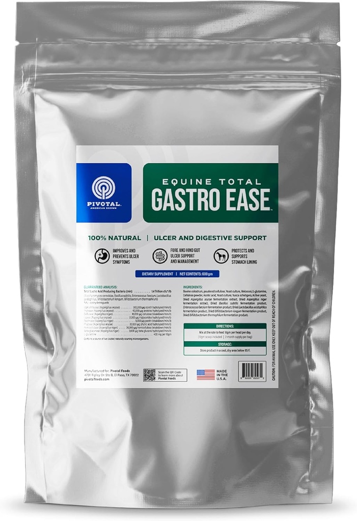 Equine Total Gastro Ease – All-Natural Ulcer &amp; Digestive Supplement for Horses Containing Bovine Colostrum – Helps Prevent Ulcer Formation - Calming Supplement - 100% Natural – Made in USA