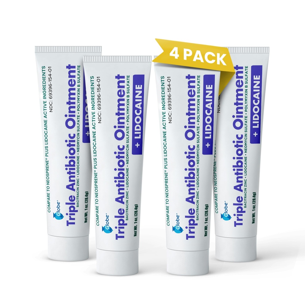 Globo (4-Pack) Lidocaína Primera Ayuda Antaño Antibiótico 1 Oz - Máximo Strength Doin Relief & protección de infecciones - Numbs Skin Fast with Lidocaine - Emergency Use &amp; Infection Protection