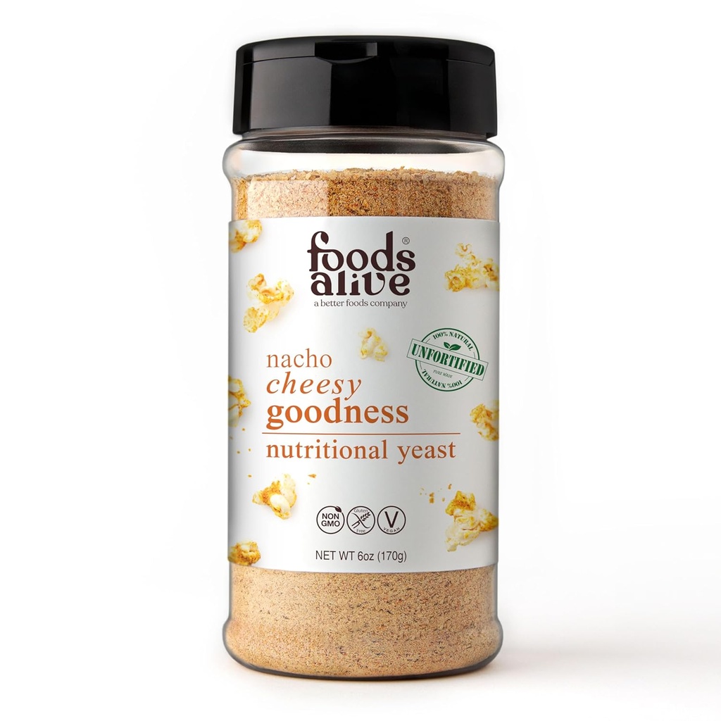 Comidas Alimento Alive Nacho Cheesy Goodness Levadura Nutricional, 6oz Shaker Jar/No Fortified, Vegan Cheese Powder Seasoning