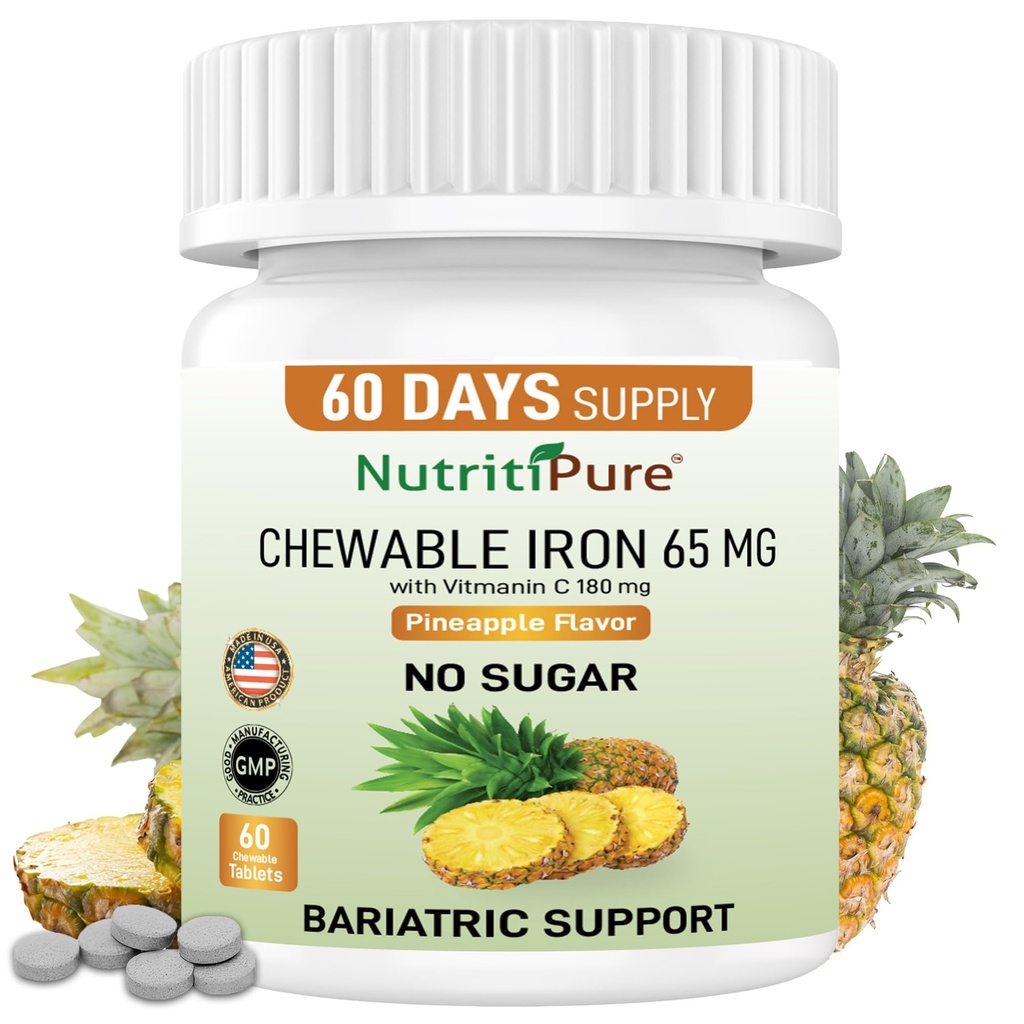 Carbonil Hierro Chewable 65 mg con vitamina C 180 mg (para Mujeres/Men) - Tabla en sabor de piña 60 Conde (1)