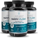 VITASEI Happy Flora, Probiotic Supplement 170 Billion CFU for a Healthy Gut Health with enzimas for Digestion, probiotics for Women and Men, 3 Bottle - 180 Capsules
