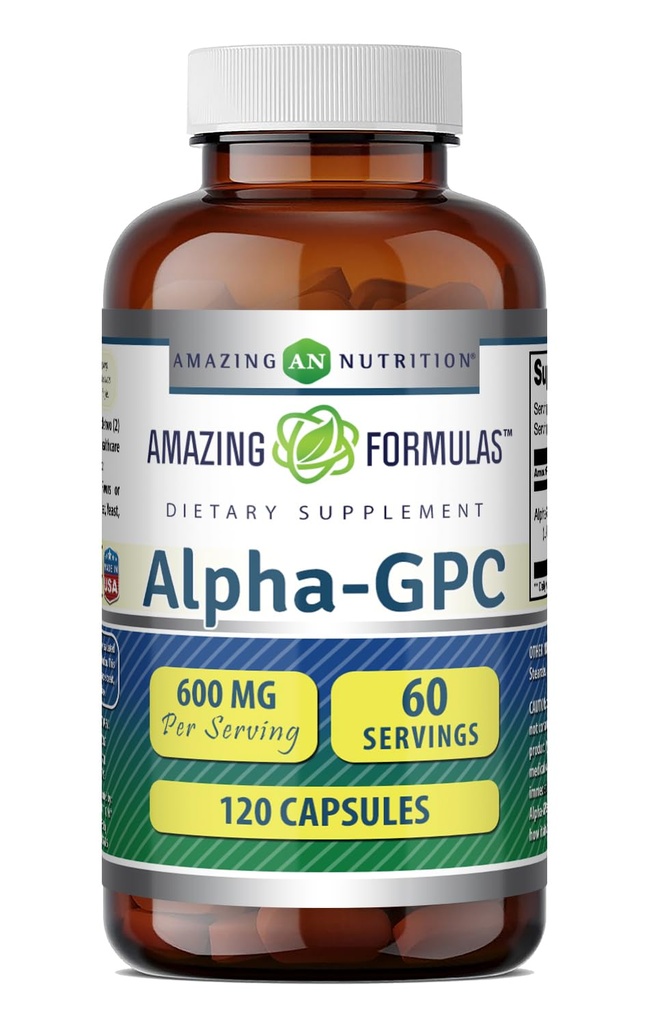 Amazing Fórmulas Alpha GPC Suplemento Silencio 600 Mg Por Serving Silencio 120 Capsules  No GMO Silencio Gluten Free ← Made in USA