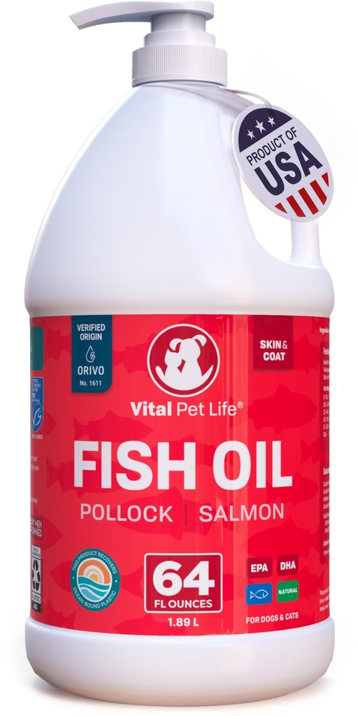 Aceite de pescado para perros - Esquí saludable " Cuna, Salmon, Pollock, todo suplemento natural para mascotas, picazón alergia " Defensa de la inflamación, Omega 3 EPA DHA, Salud cerebral " , 64 oz