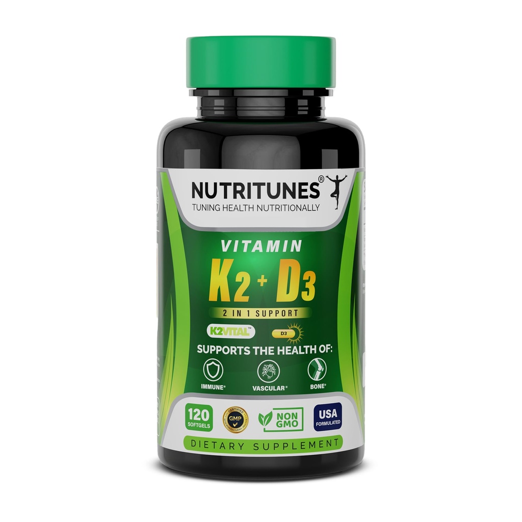 Vitamina D3 K2–5000 UI D3 &amp; 100 mcg K2 MK-7 – Soporta la salud ósea, el corazón &amp; inmunológico – Suplemento Vitamina K2 D3 – 120 Softgels, 4 Month Supply