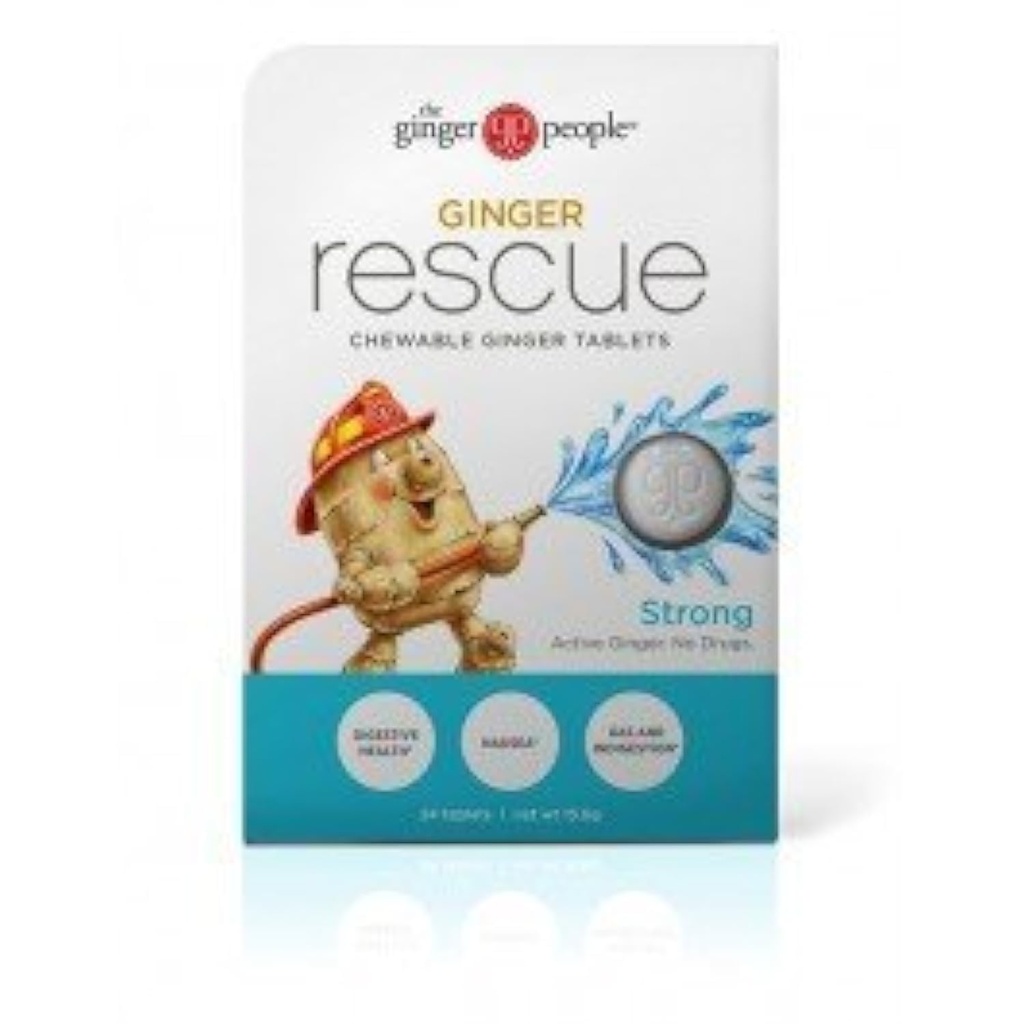 Los Ginger People Ginger Rescue® Chewable Tablets Drug Free Digestive Health, 5.5 oz Chewable Tablets, Strong Ginger Flavor, 0.55 Oz, 10 Count Caddy (240 Tablets)
