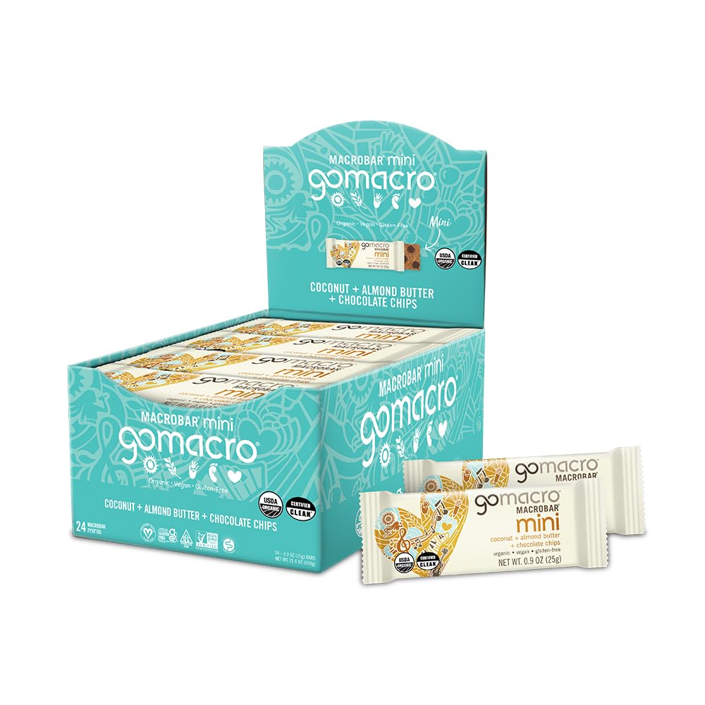 GoMacro MacroBar Mini Barritas ecológicas Vegan - Coco + mantequilla de almendra + Chips de chocolate (0,90 onzas, 24 cuentan)