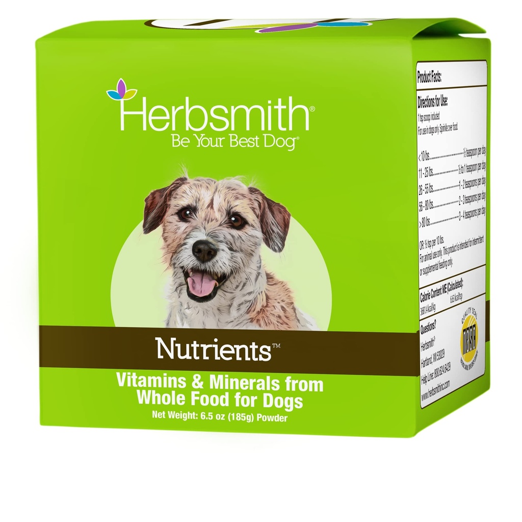 Herbsmith Nutrients Superfood Dog Multivitamin con vitaminas " Minerales de Whole Foods Boost Kibble o DIY Raw con antioxidantes para cachorros a ancianos - 6.5 oz