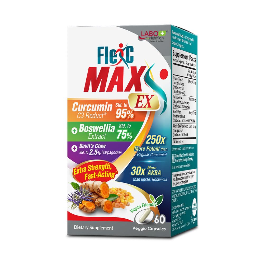 LABO Nutrition FlexC MAX EX with Turmeric Curcumin C3 Reduct 95% Tetrahidrocurcuminoides, Bioperina, Boswellia Extract " Devil’s Claw, Effective Antioxidation, Joint " Body Discomfort Relief