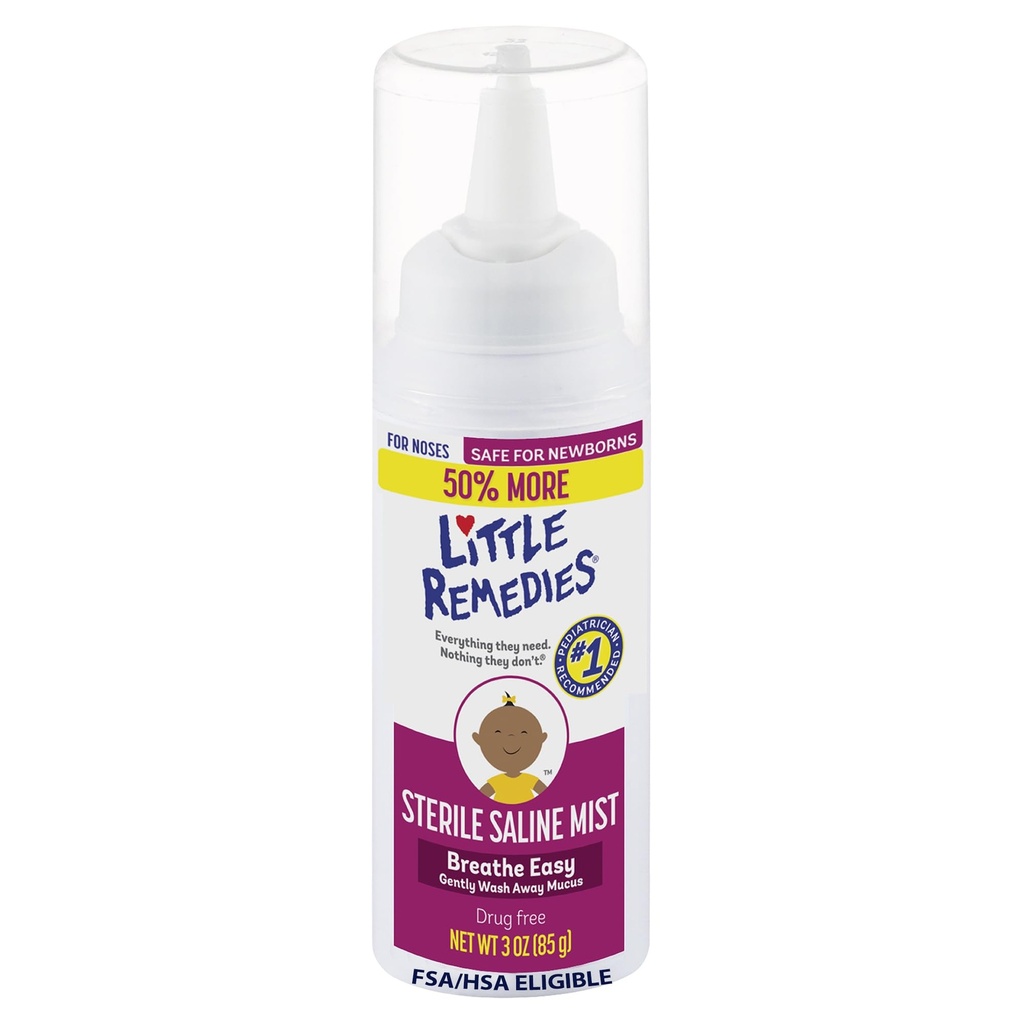 Remedios pequeños Sterile Saline Nasal Mist, Seguro para los recién nacidos, 3 oz