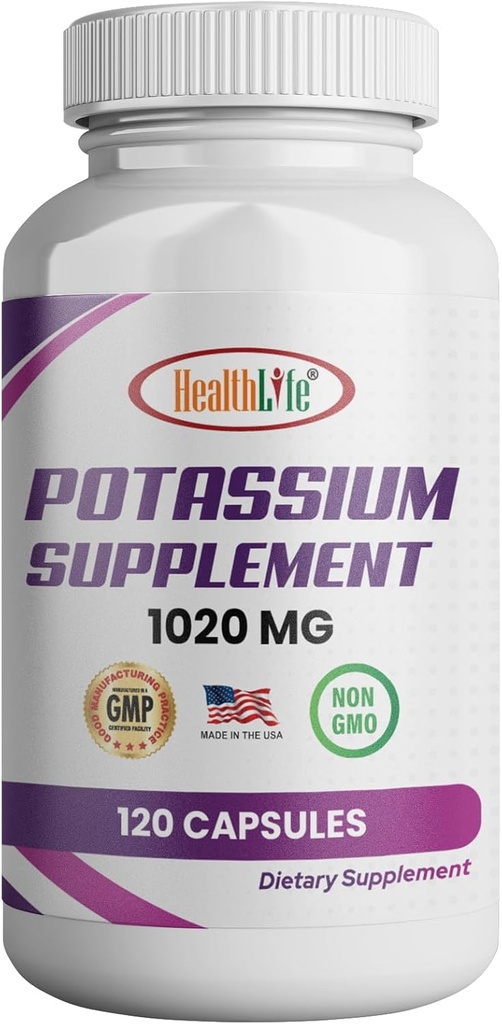 SaludLife Potasio Suplemento, 1020 mg,60 Actuaciones, 120 caps, Potasio Bicarbonato