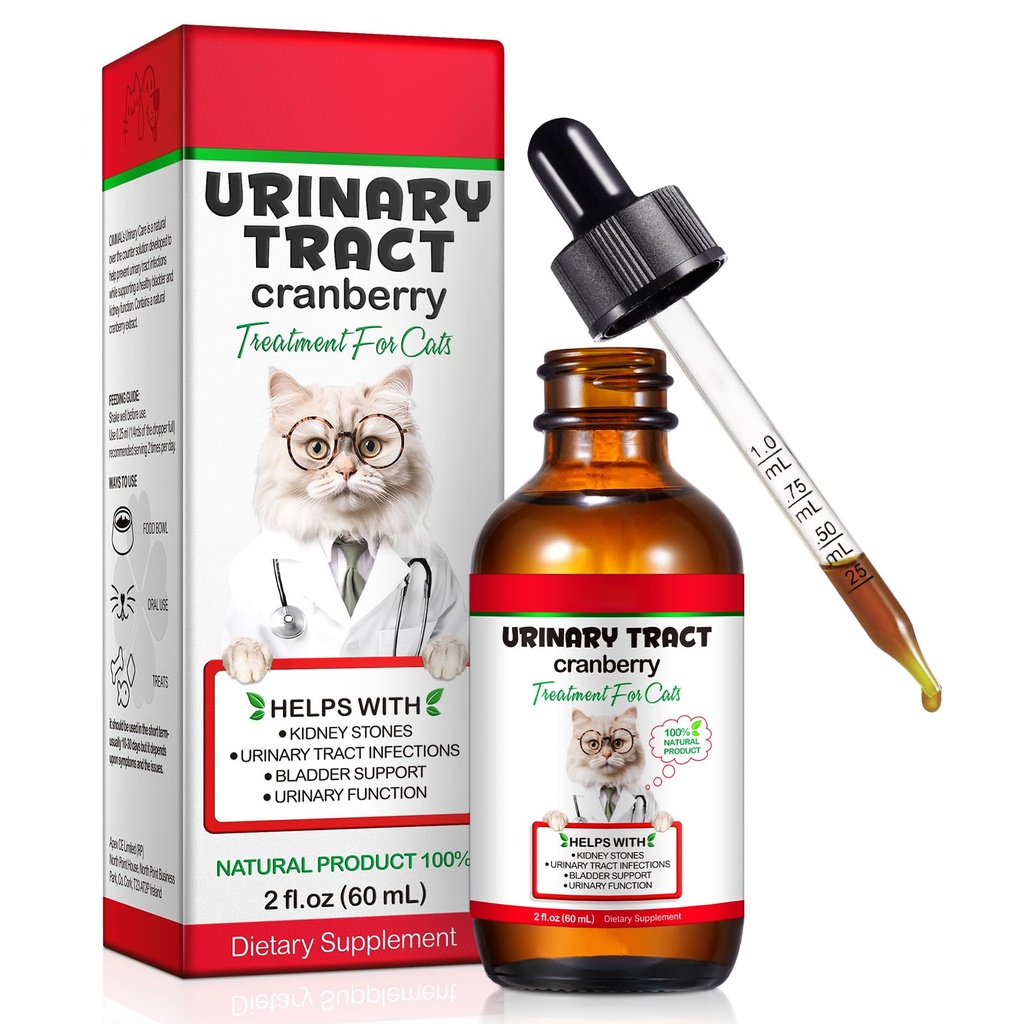 Urinary Tract for Cats, Natural Cat Urinary Tract Tratamiento gotas de tratamiento de la infección soporta vejiga, Kidney Stone, Cat UTI, Cranberry Kidney Bladder Apoyo Suplemento, Chicken Flavor - 60ml / 2.02oz