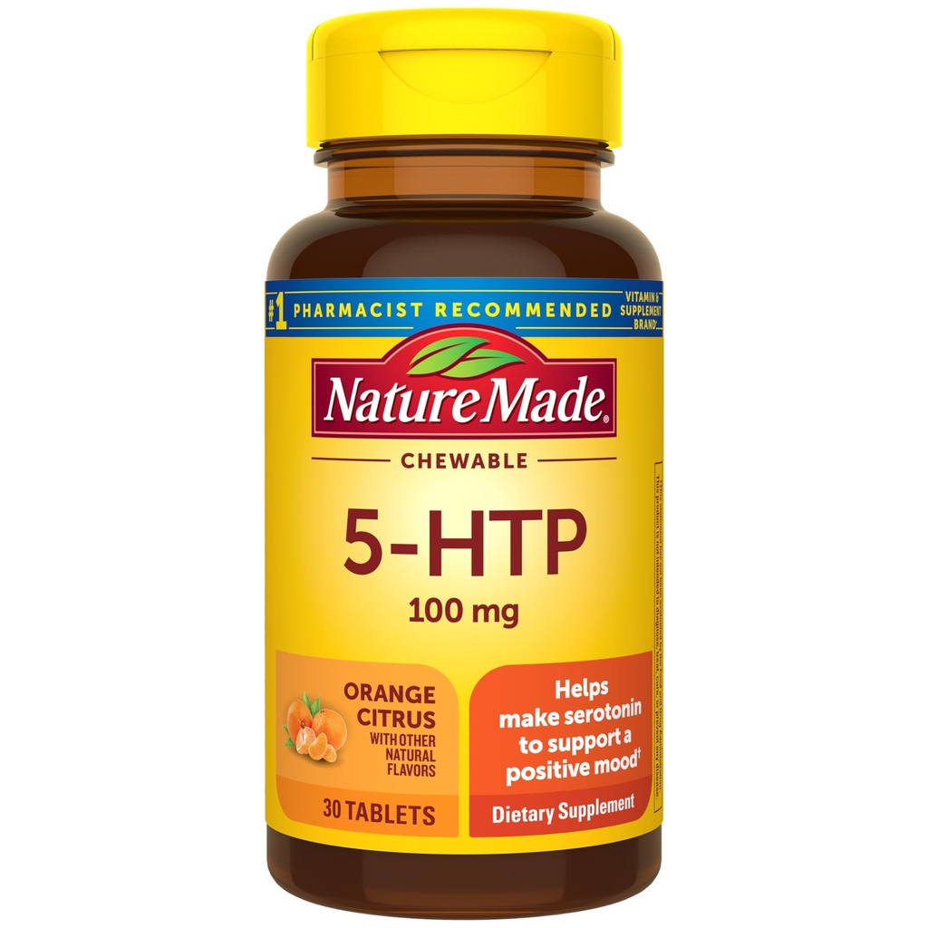 Nature Made Chewable 5HTP 100mg, 5-HTP Mood Support Suplemento, 30 5 HTP Chewable Tablets, 30 Day Supply