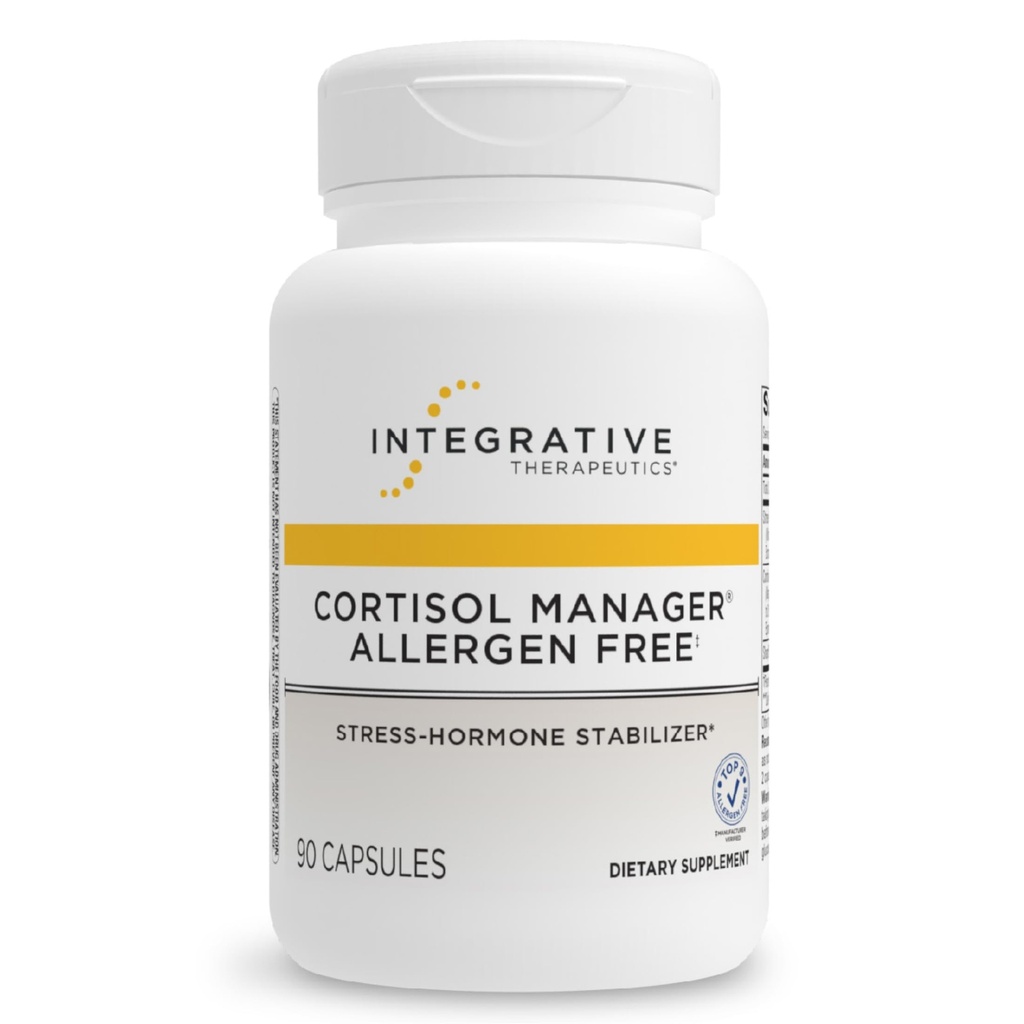Terapéutica Integrativa Cortisol Manager Allergen Free - Adrenal Health Support Supplement for Healthy Stress Response* - Vegan, Non-Dairy &amp; Gluten-Free - 90 Capsules (45 Servings)