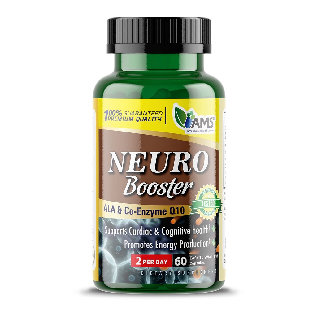 America Medic &amp; Science Neuro Booster (60 Capsules) ← Suplemento Nutricional para la Salud del Cerebro TENIDO Píldoras de vitamina para una mejor memoria y función cognitiva ← con Coenzyme Q10, ALA y Acetyl L-Carnitine