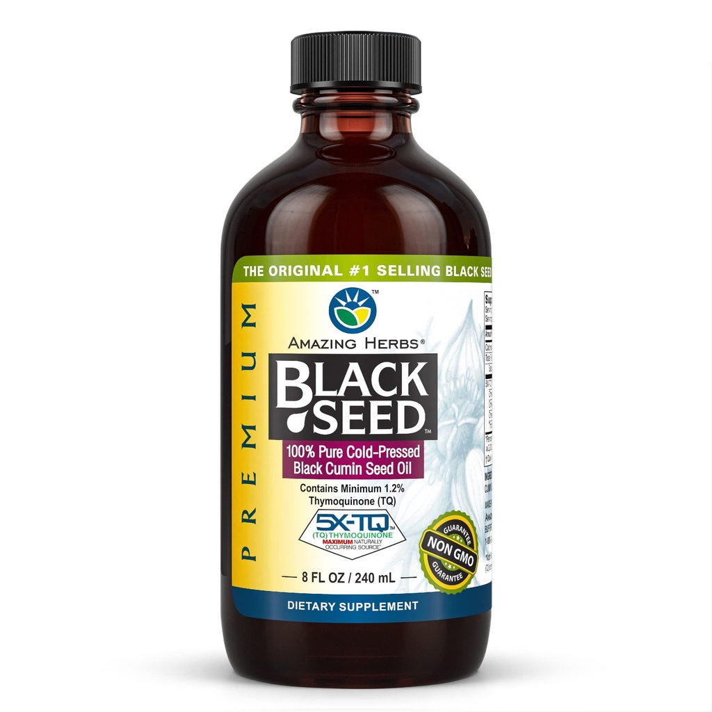 Increíble Herbs Premium Black Seed Oil - Gluten Free, Non GMO, Cold Pressed Nigella Sativa Aids in Digestive Health, Immune Support, Brain Function - 8 Fl Oz