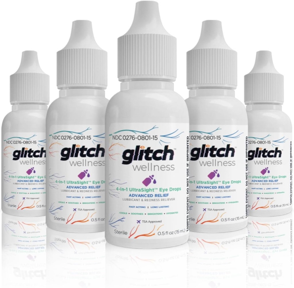 Glitch UltraSight Eye Drops 15mL - 4 in 1 Advanced Relief Dry Eye Drops - All Day Comfort with Hydration, Brightening, Cooling - Effectively Soothes Irritation " Dryness (5)