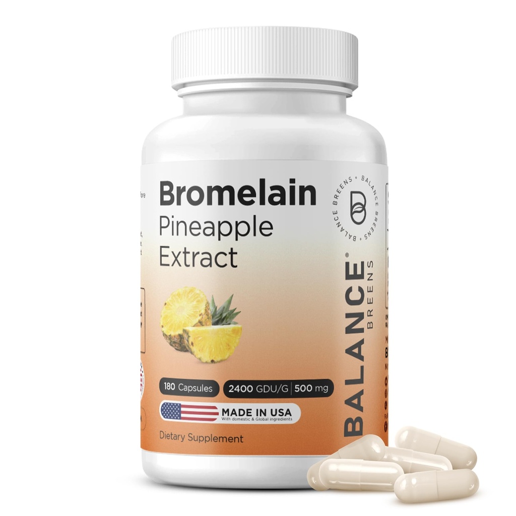 Balancebreens Bromelain 500mg Cápsulas – 2400 GDU Pineapple Extract Supplement for Joint Support, Natural Swelling Support, and Healthy Digestion – 180 Cápsulas Made in USA