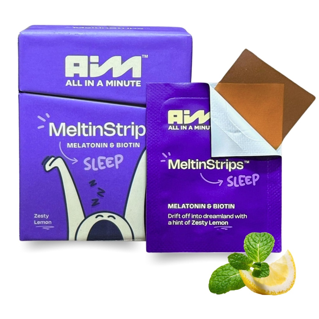 MeltinStripsTM Fast-Acting Sleep Strips with 5mg Melatonin, Biotin, Valerian Root, Lemon Balm " Chamomile " Natural Sleep Aid ← Reduce la caída del cabello en Vegan, Sugar Free ← Zesty Lemon Flavor 30 Strips