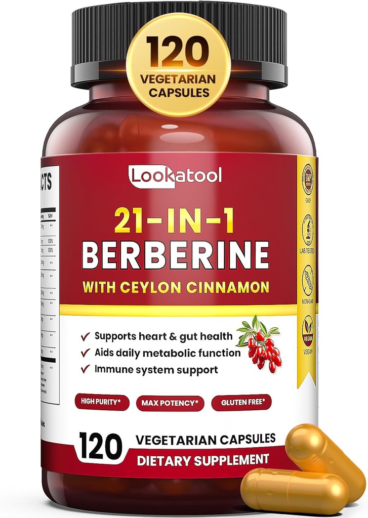 21-in-1 suplemento de bereberina con canela de Ceylán - Orgánica bereberina Fitosome, 5X Absorción Superior para Metabolismo Apoyo 120 cápsulas