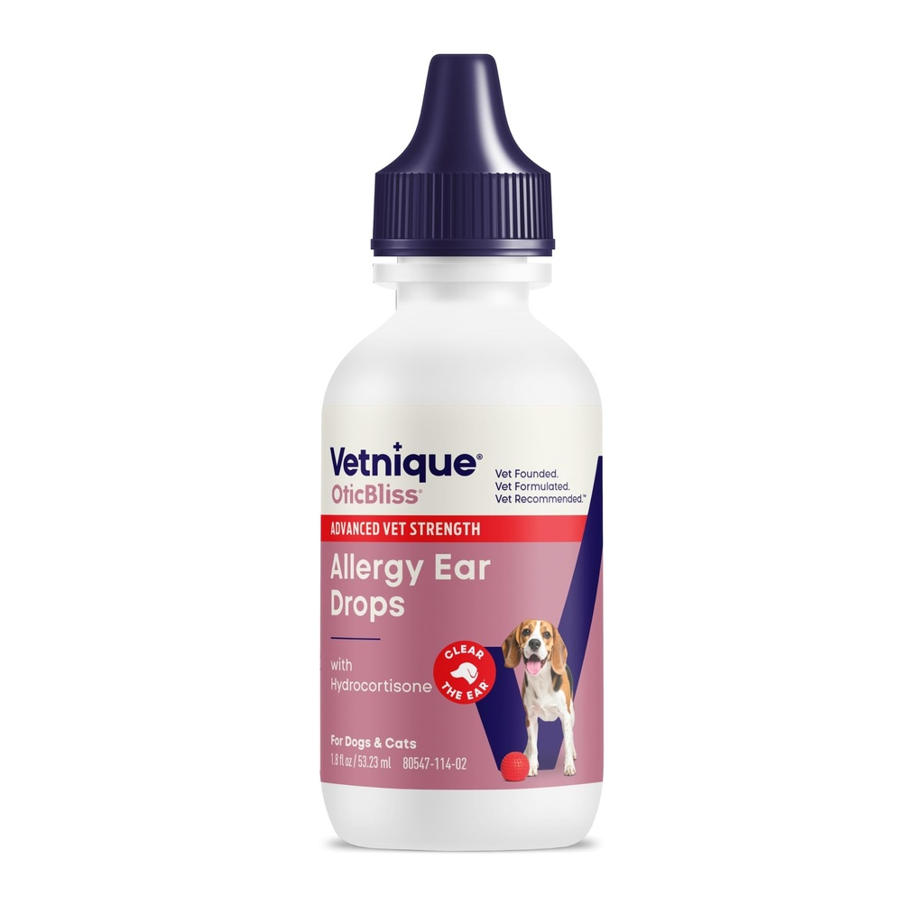 Vetnique Oticbliss Medicated Cat & Dog Ear Cleaner Drops - Dog Ear Infection Treatment with 1% Hydrocortisone to Soothe Itching, Redness, &amp; Swelling - Vet Recommended