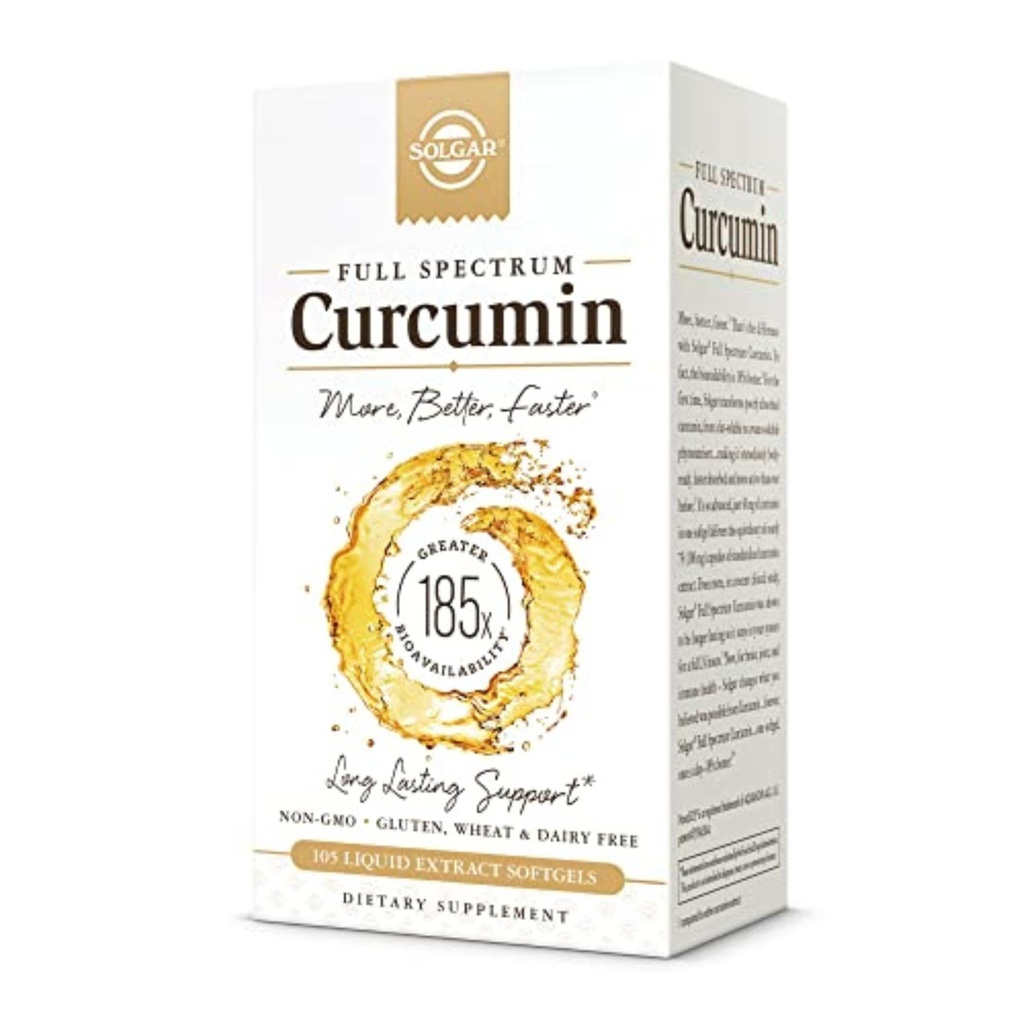 Curcumina de espectro completo de Solgar - 105 LiCaps - Absorción superior - Cerebro, Salud integral de Inmunes - Vegan, Libre de gluten, No Gluten, Dairy Gratis - 105 Servimientos