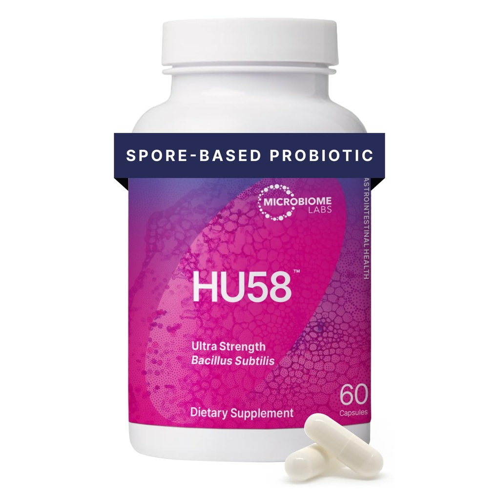 Laboratorios de microbioma HU58 Bacillus Subtilis Probióticos para Mujeres y Hombres - Probiótico de esponja de alta potencia para la salud digestiva &amp; apoyo inmunológico - cápsulas diarias con 10 millones de CFU (60 cápsulas)