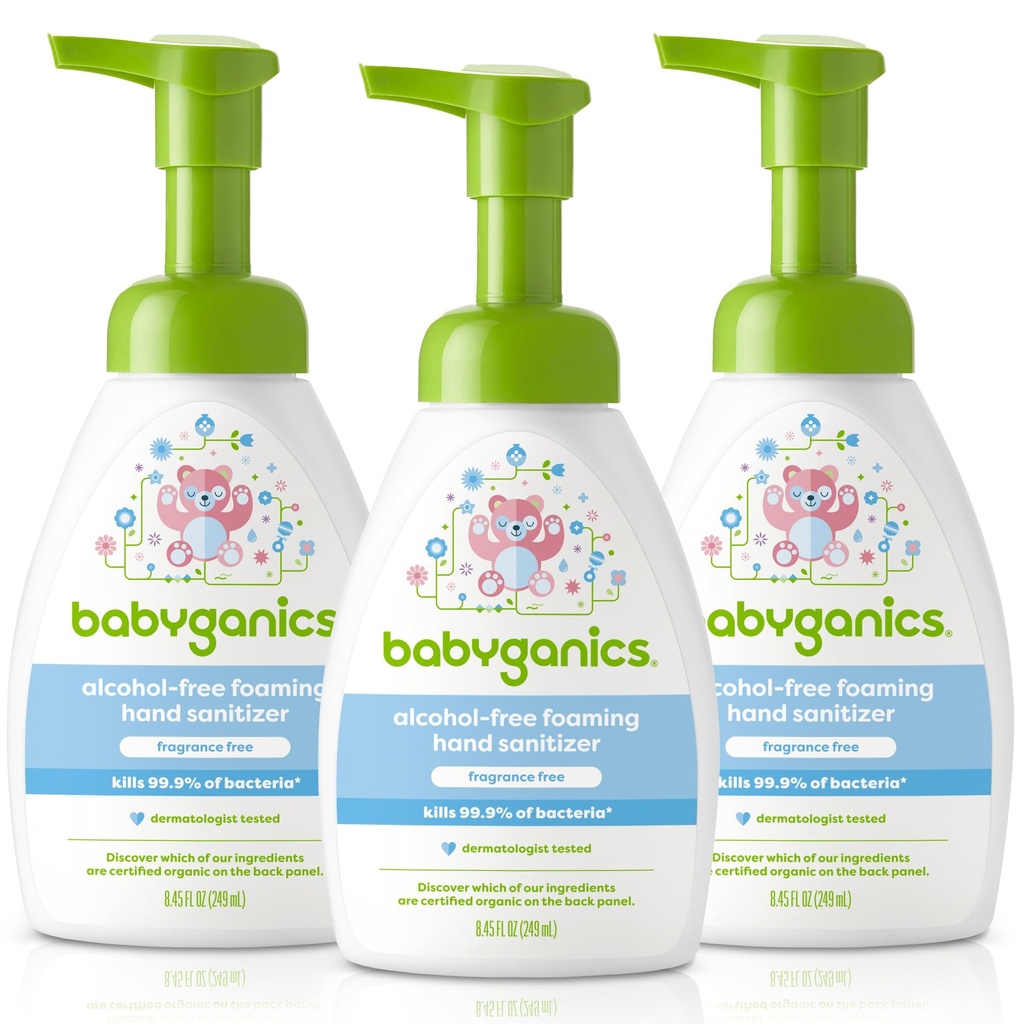 Bebénica Sin alcohol Sanitario de la mano, Botella de bomba, Fragancia Gratis, 8.45 oz, 3 Pack
