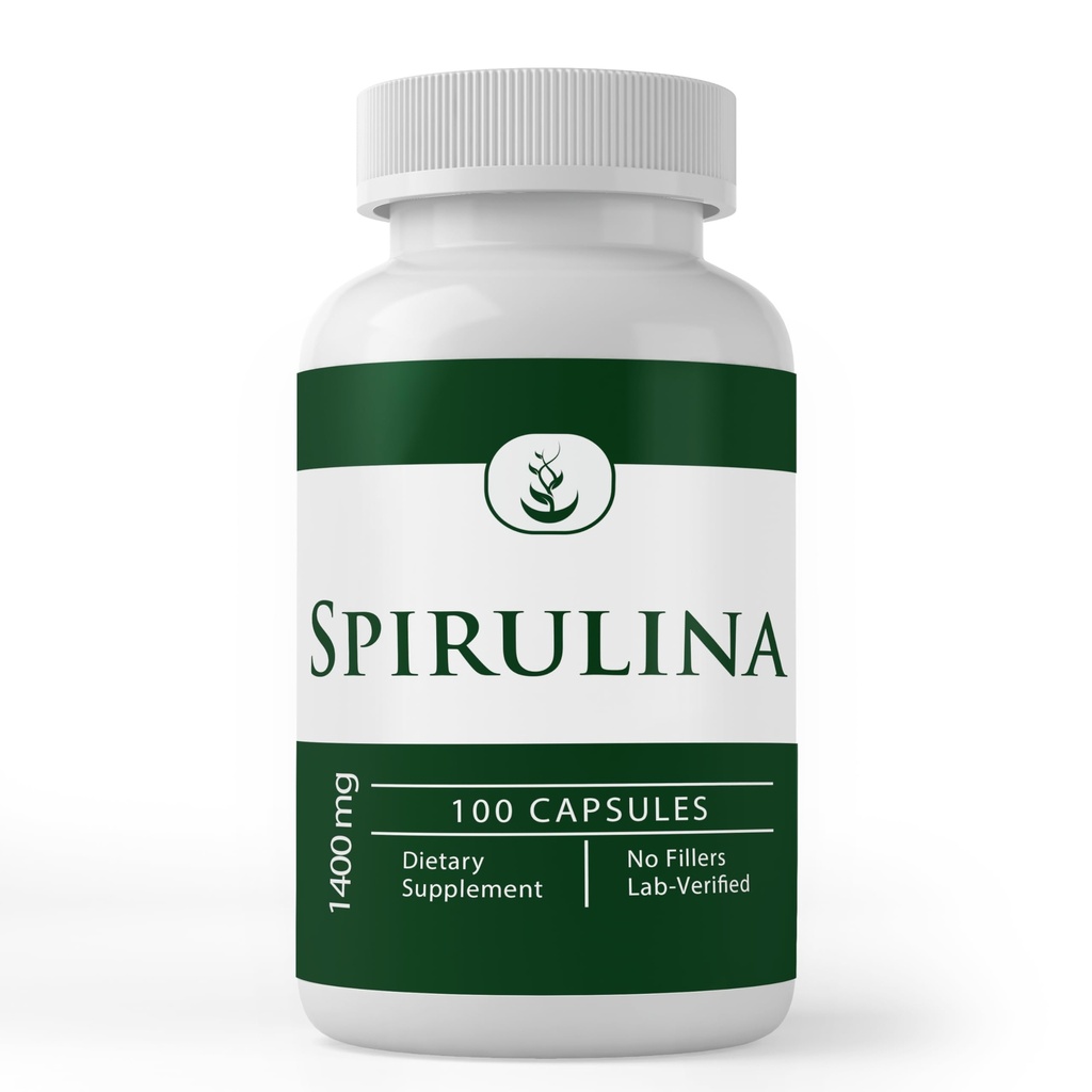 PURE ORIGINAL INGREDIENTES Spirulina (100 cápsulas) Rica en Phycocyanin, Pura