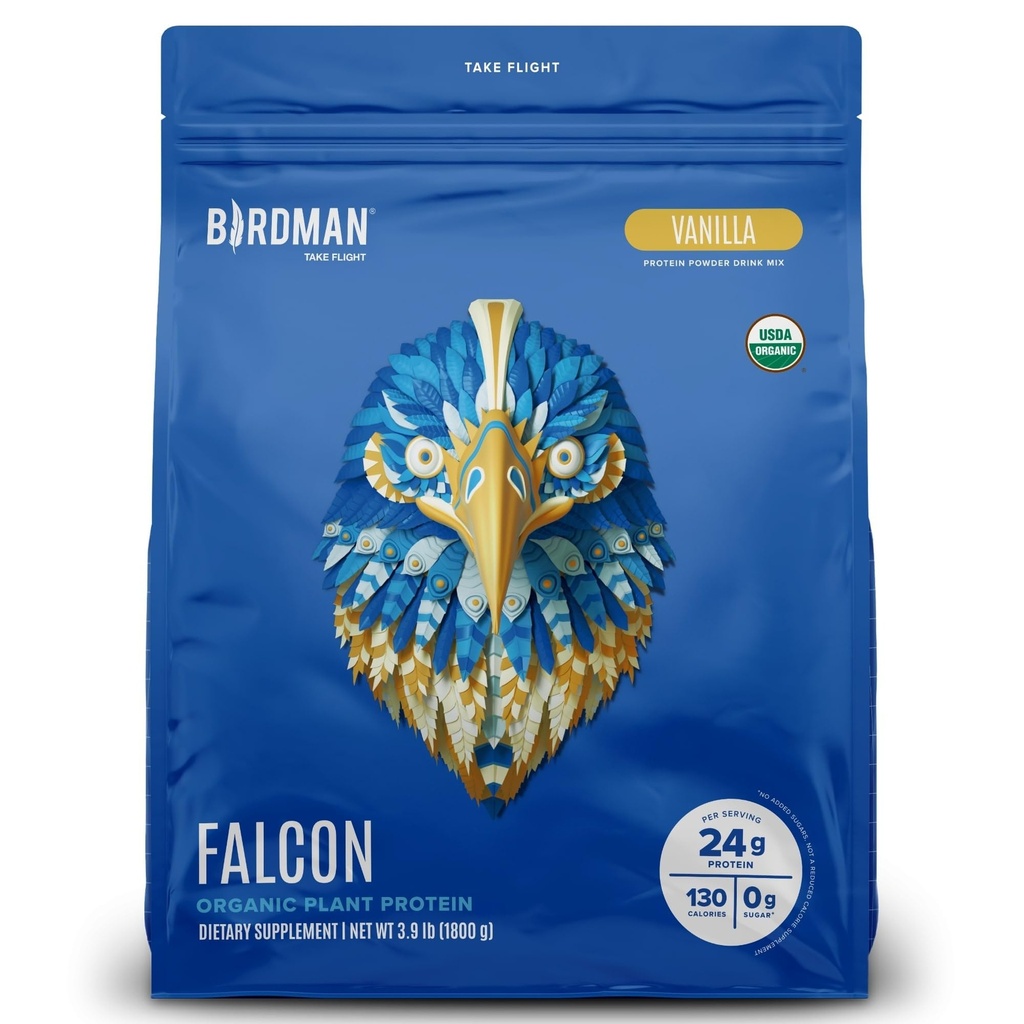 BIRDMAN Falcon Vegan Protein Powder Orgánico, Stevia & Sugar Gratis, Proteína basada en plantas, Bajo Carb, Dairy Free, Keto, Proteína no Whey, Probiótico, Pea Protein ← Vanilla Flavor - 60 Servings - 3.9 lb
