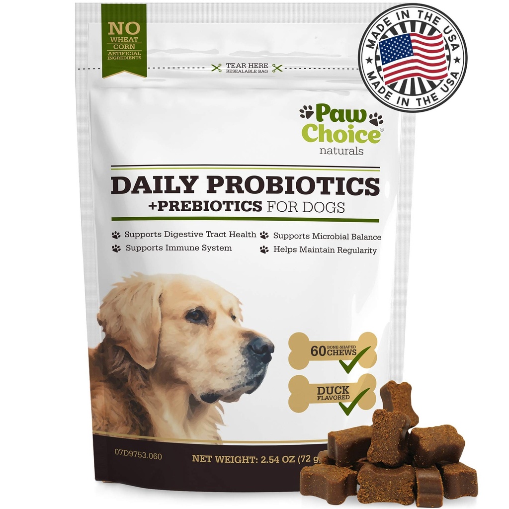 Probióticos para perros con prebióticos - Vacaciones diarias para Gut Health, Digestión, Regularidad y Soporte Inmunitario - Tratamiento de suplemento natural Hecho en EE.UU.