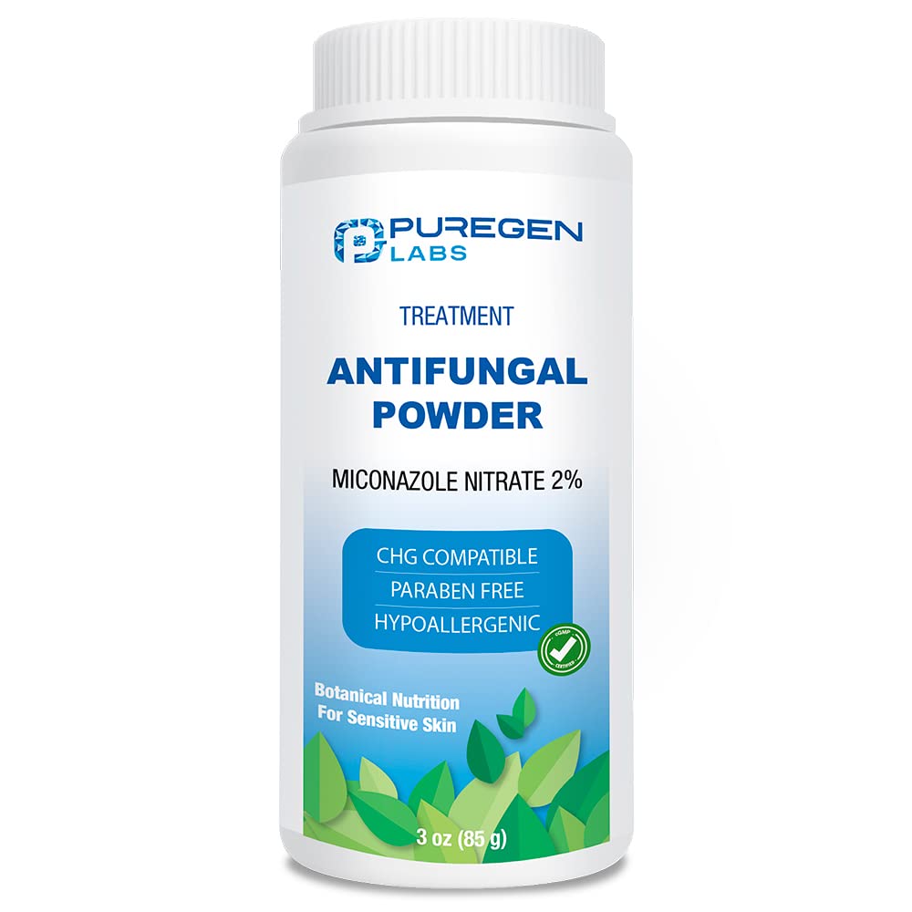 Puregen Labs Antifungal Powder con 2% Miconazole Nitrato para infecciones fúngicas comunes incluyendo el pie de atleta, Jock Itch y Ringworm, Talc Free, 3 oz (85g)
