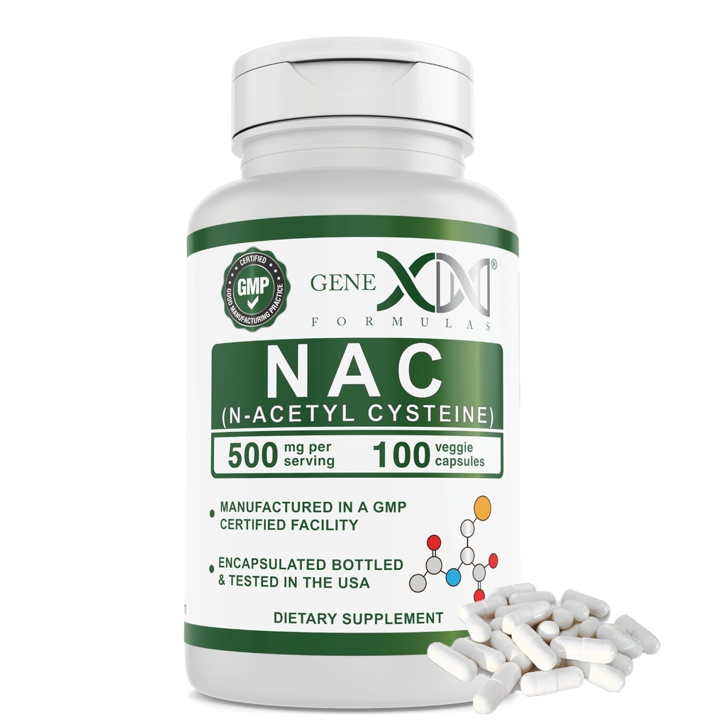 Genex Fórmulas NAC 500mg (100 cápsulas) N-Acetyl Cysteine, apoya la salud del hígado - no GMO, Gluten Free, Vegan (3 meses de suministro)