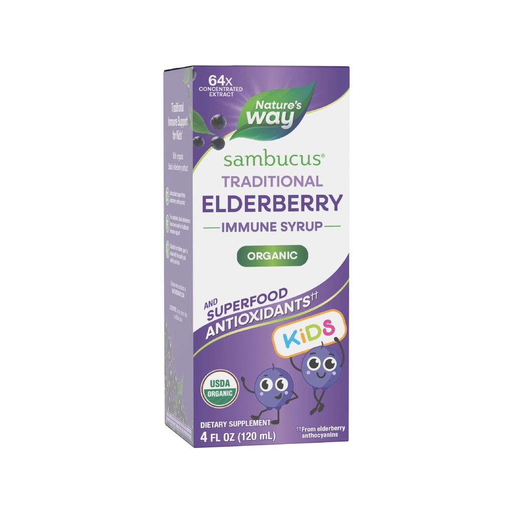 Camino de la Naturaleza Sambucus Elderberry Tradicional de jarabe Inmune para Edades 1+, Apoyo Inmunitario Tradicional*, Apoyo Antioxidante*, Extracto de Elderberry Negro, USDA Certificado Orgánico, 4 Fl Oz