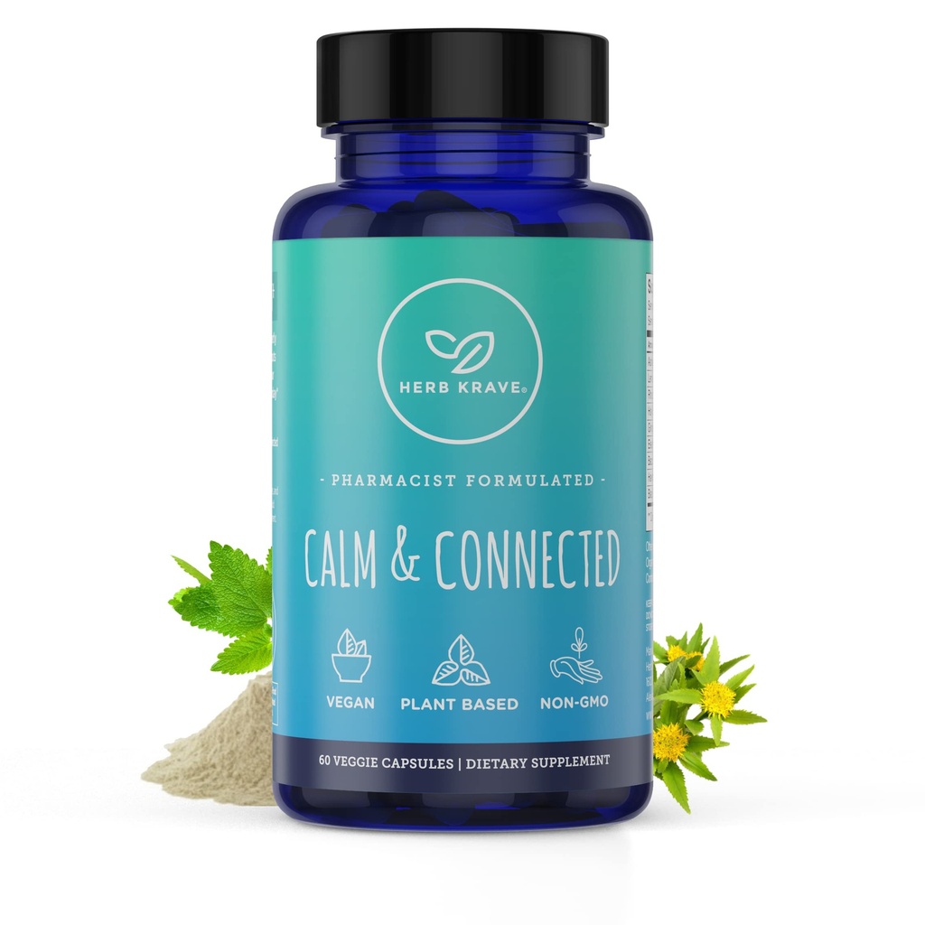 Calm &amp; Connected -Stress Support " Ayurvedic Nootropic for Natural Calm, Focus, Clarity and Energy, Cortisol Manager with Ginkgo Biloba, Ashwagandha, Rhodiola, Lemon Balm -60 Capsules (1)