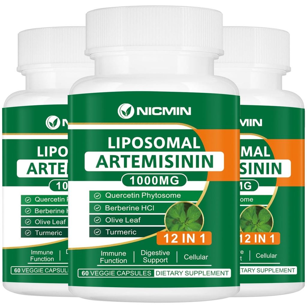 Liposomal Artemisinina Suplemento 1000mg, Sweet Wormwood Extract with 200mg Quercetin Phytosome, Maximum Absorption for Antioxidant 180 Capsules