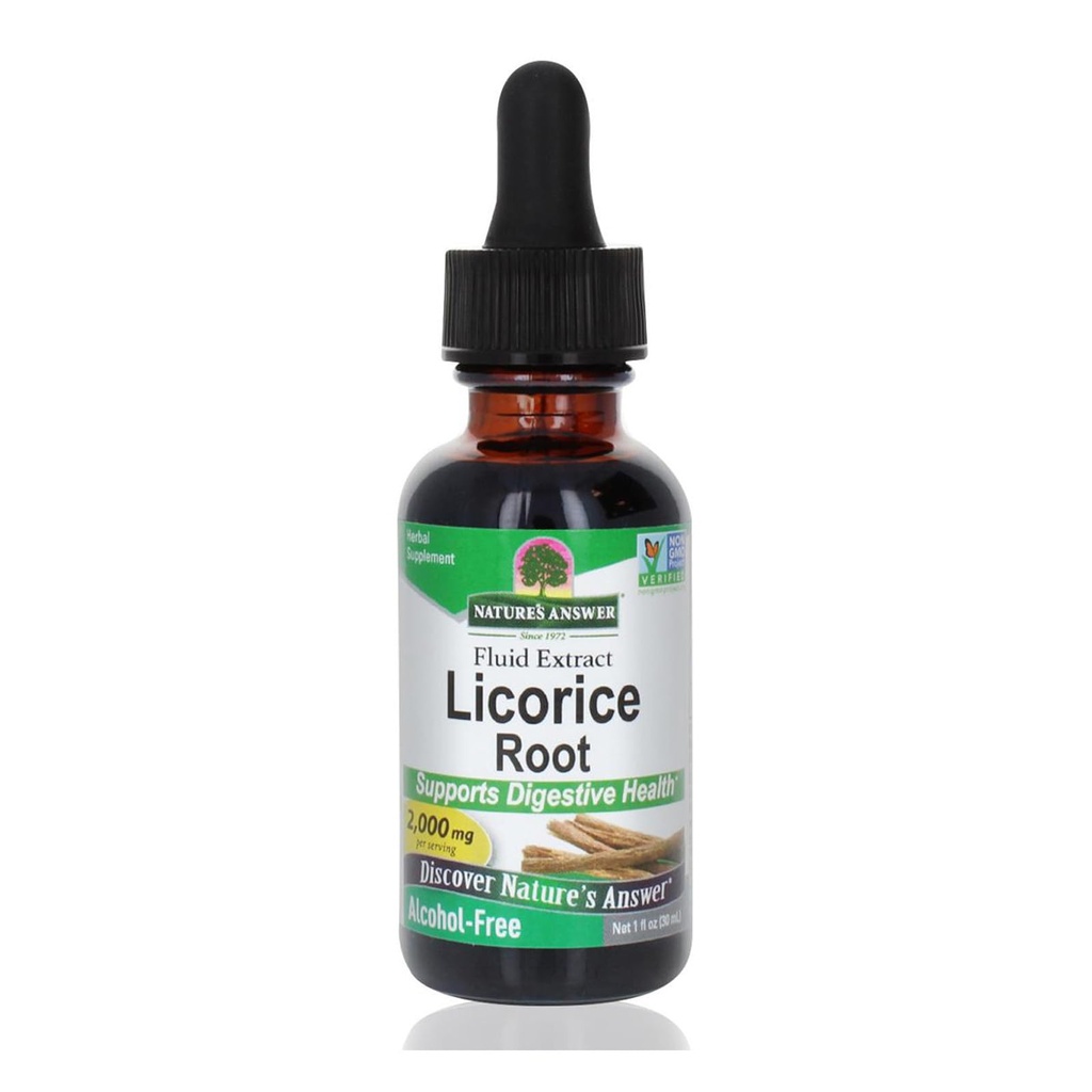Respuesta de la naturaleza Licorice Root ← Herbal Supplement ← Apoyo Digestive Health Silencio No GMO > Kosher Silencioso libre de alcohol, libre de gluten > Vegan 1oz