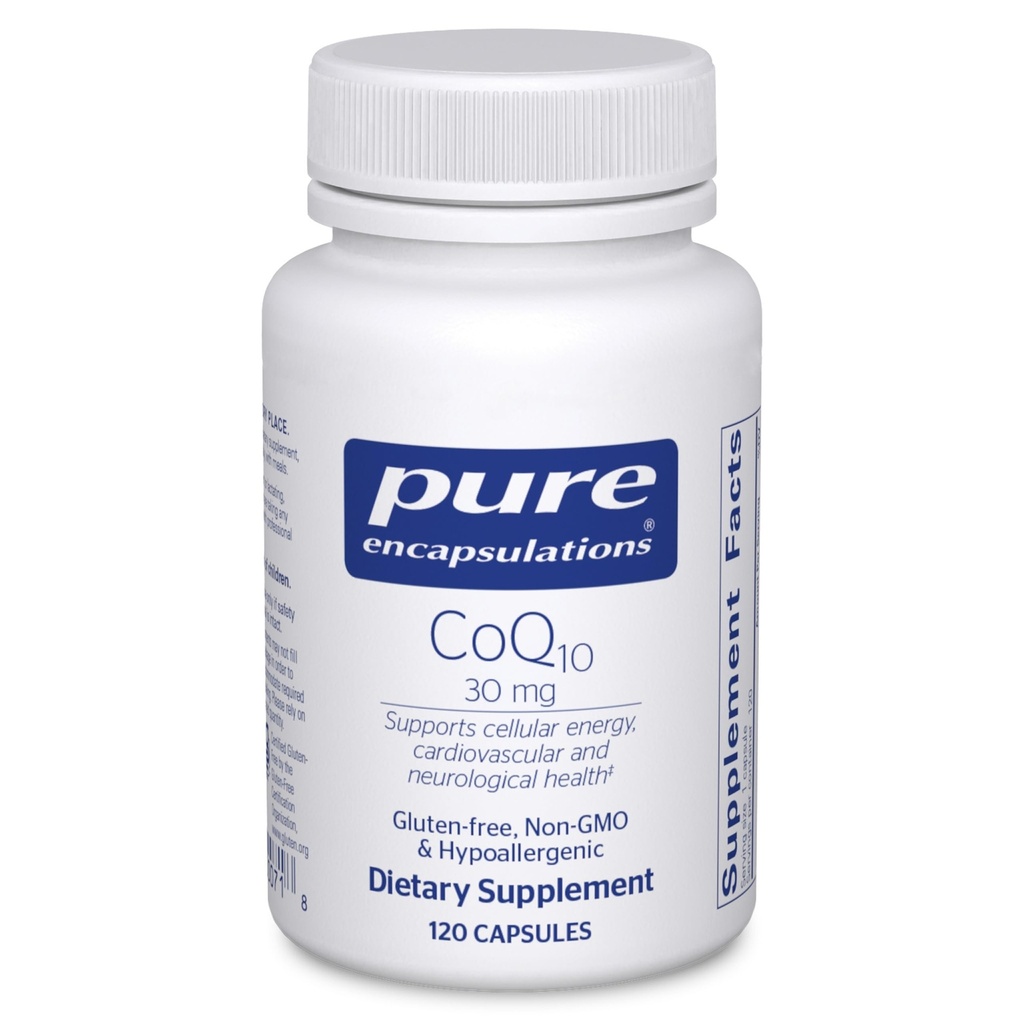 Encapsulaciones puras CoQ10 30 mg ← Coenzima Q10 Suplemento de Energía, Antioxidantes, Salud Cerebro y Celular, Cognición y Apoyo Cardiovascular*  120 cápsulas