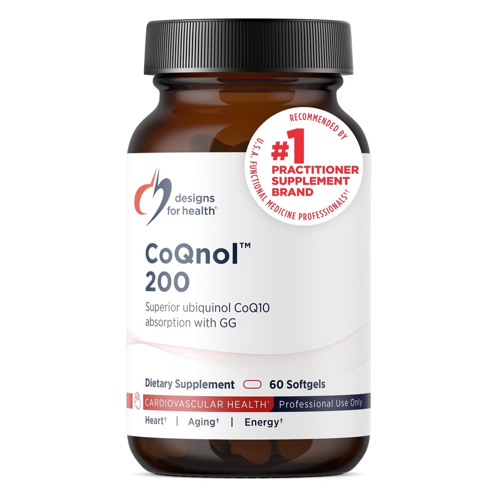 Diseños para Salud CoQnol 200mg - CoQ10 Ubiquinol con Bioavailabilidad Superior + Exclusiva Tecnología de Absorción - Doble CoenzymeQ10 Boost con GG - Corazón, Envejecimiento saludable + Soporte Celular (60 Softgels)