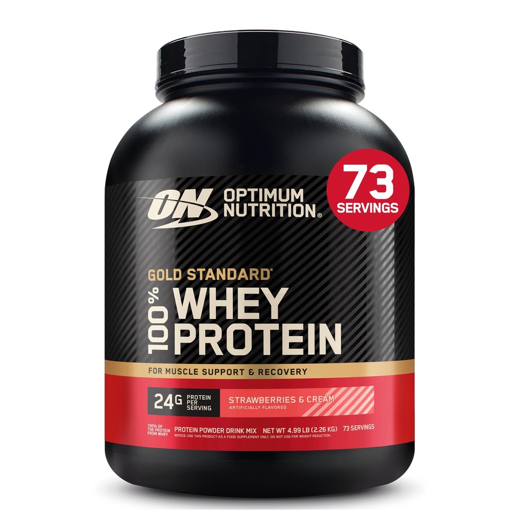 Optimum Nutrition Gold Standard 100% Whey Protein Powder, Strawberries & Cream, 5 libras (Packaging May Vary)