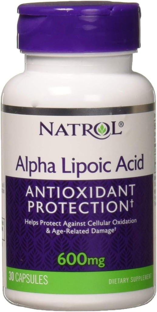 Natrol Alpha Lipoic Acid 600 mg, Suplemento dietético para el bienestar general, 30 cápsulas, 30 días de suministro
